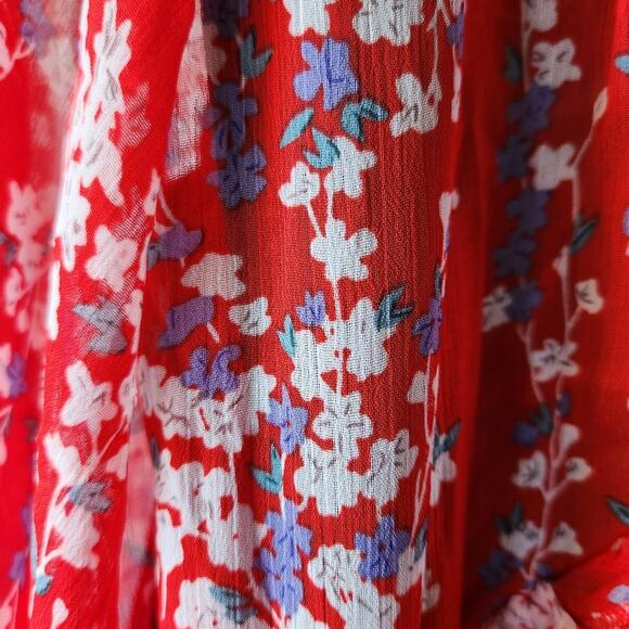 SELFIE LESLIE Laney Red Floral Chiffon Ruffled Mini Dress Womens Extra Large XL - Picture 9 of 11